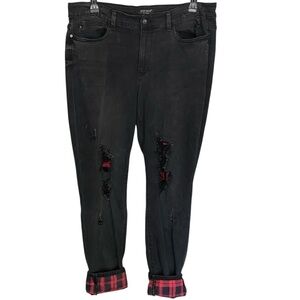 Judy Blue Black Skinny Jeans Red Buffalo Plaid Distressing Womens Plus Size 18W